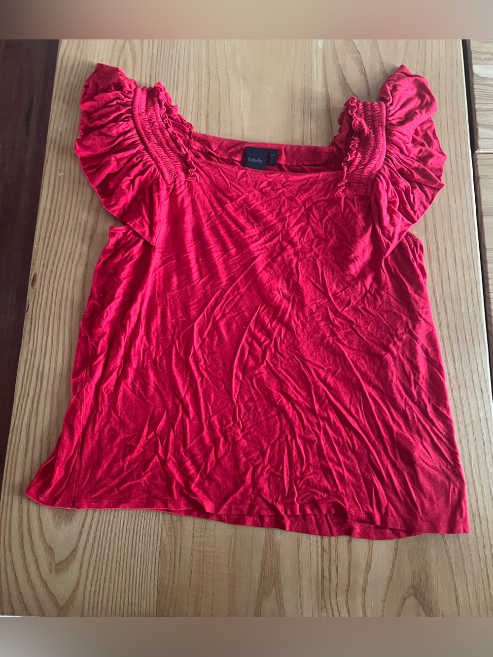Rafaella Red Short Sleeve Square neck Blouse Size Large Rayon flutter sleeve